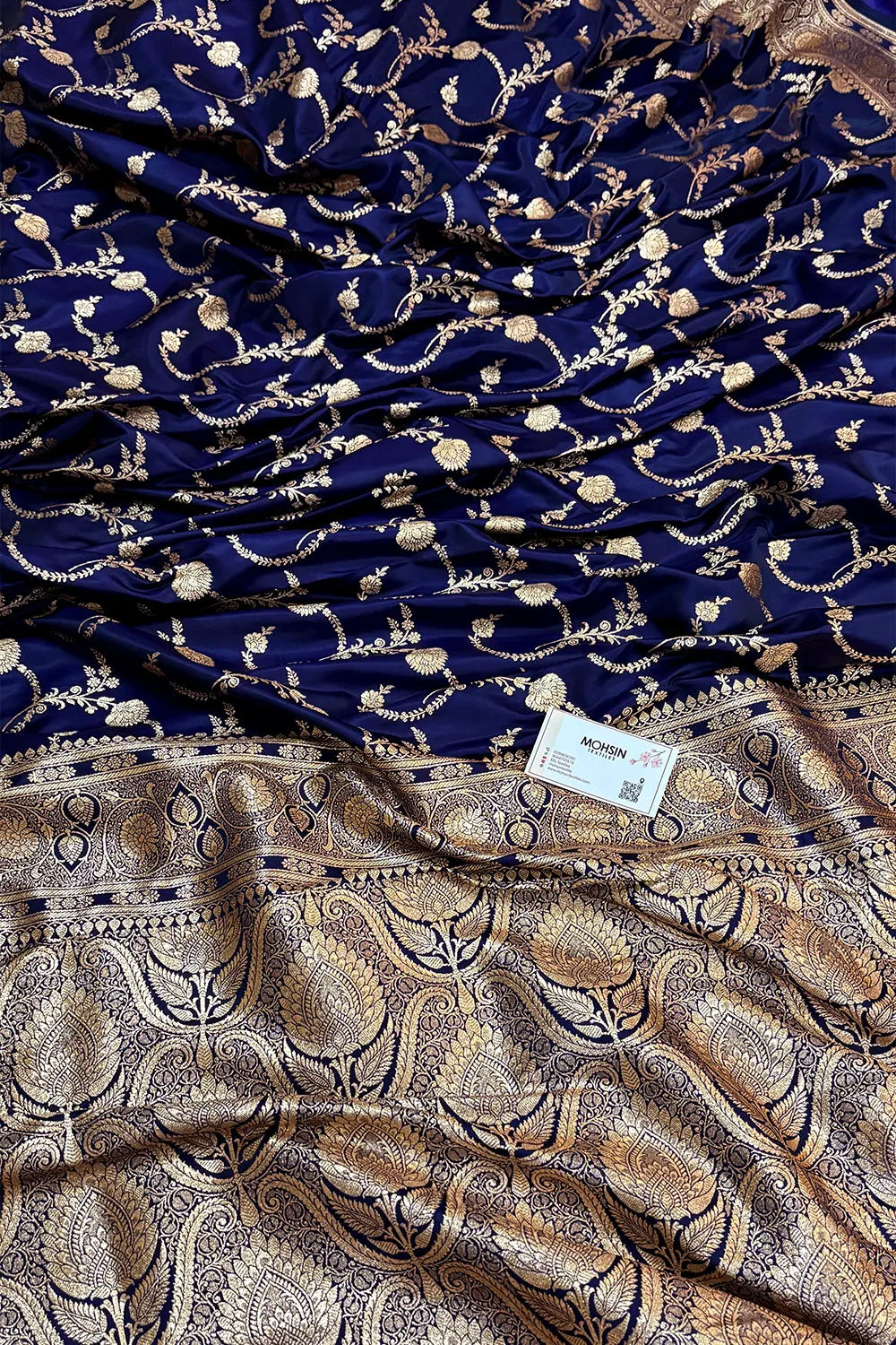 Navy Blue Kanchan Bel Katan Silk Banarasi Saree