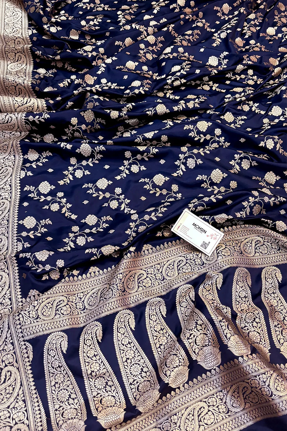 Navy Blue Nafis Jaal Katan Silk Banarasi Saree