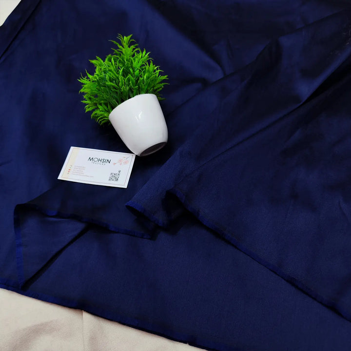 Navy Blue Plain Satin Silk Banarasi Fabric