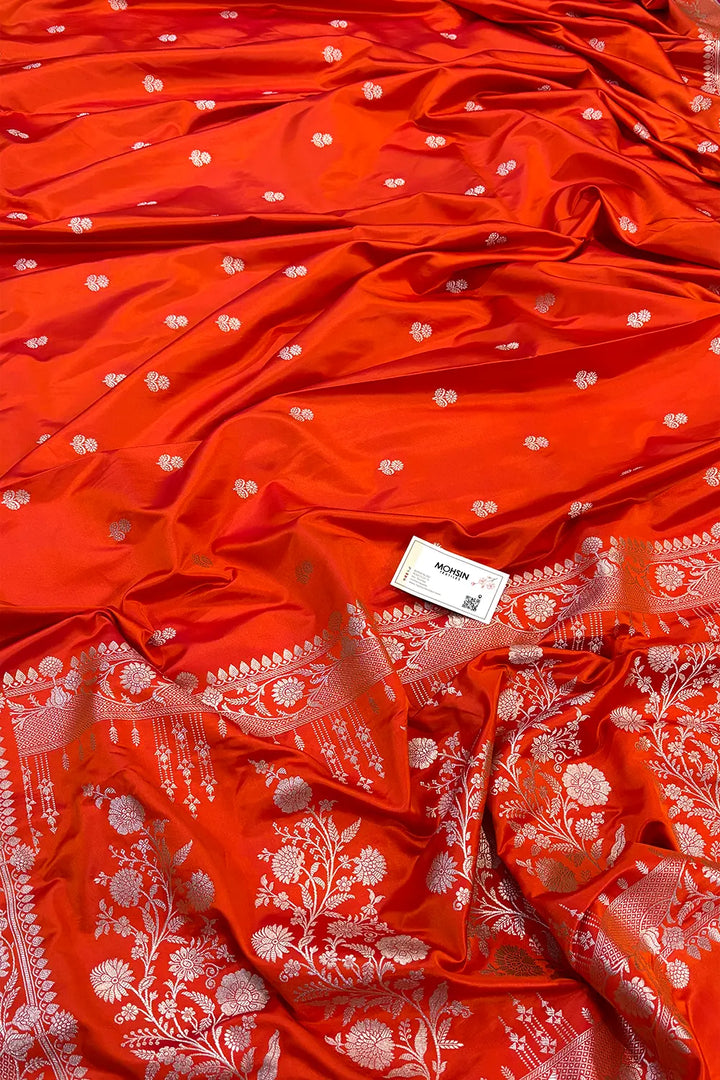 Orange Babri Buti Katan Silk Banarasi Saree