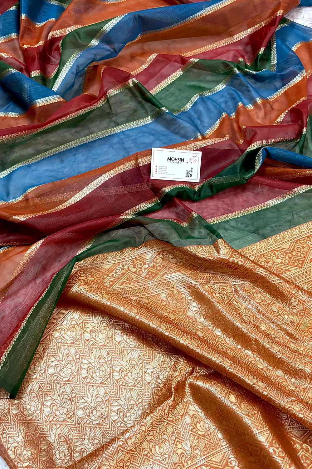 Orange Resham Zari Chanderi Silk Banarasi Saree