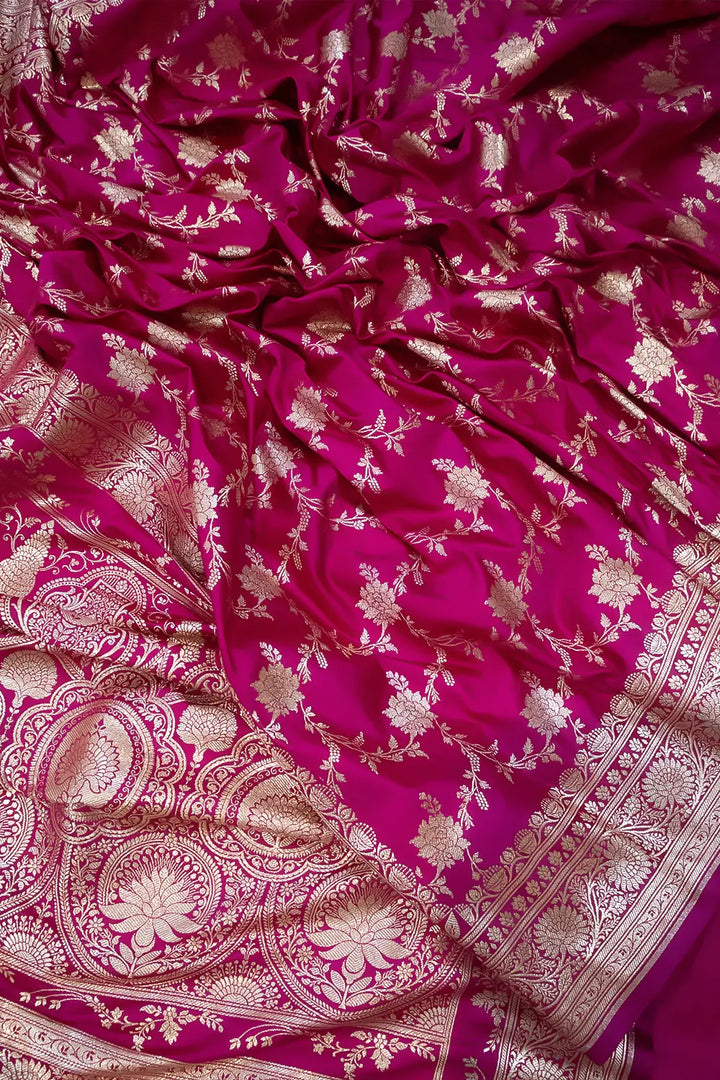 Pink Akbari Jaal Katan Silk Banarasi Saree