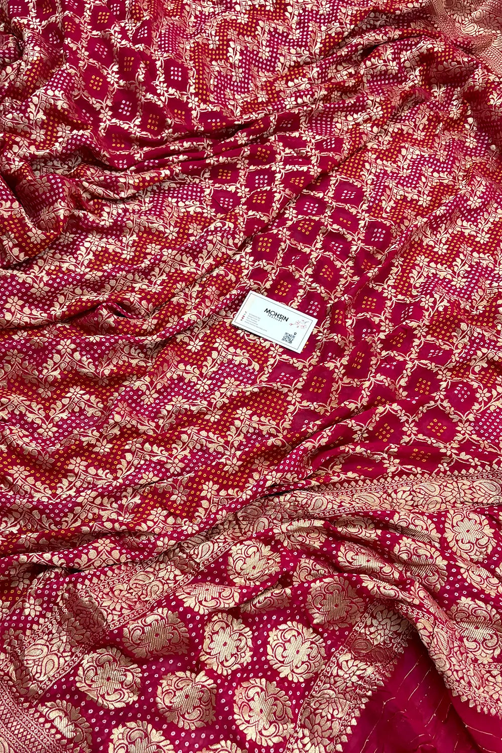 Pink Bandhej Georgette Silk Banarasi Saree