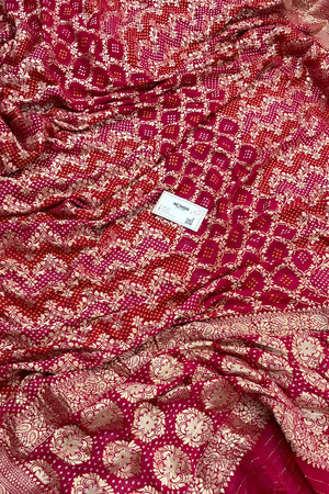 Pink Bandhej Georgette Silk Banarasi Saree