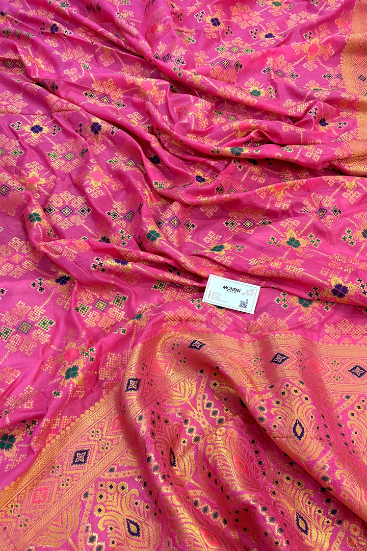 Pink Golden Zari Dola Silk Banarasi Saree