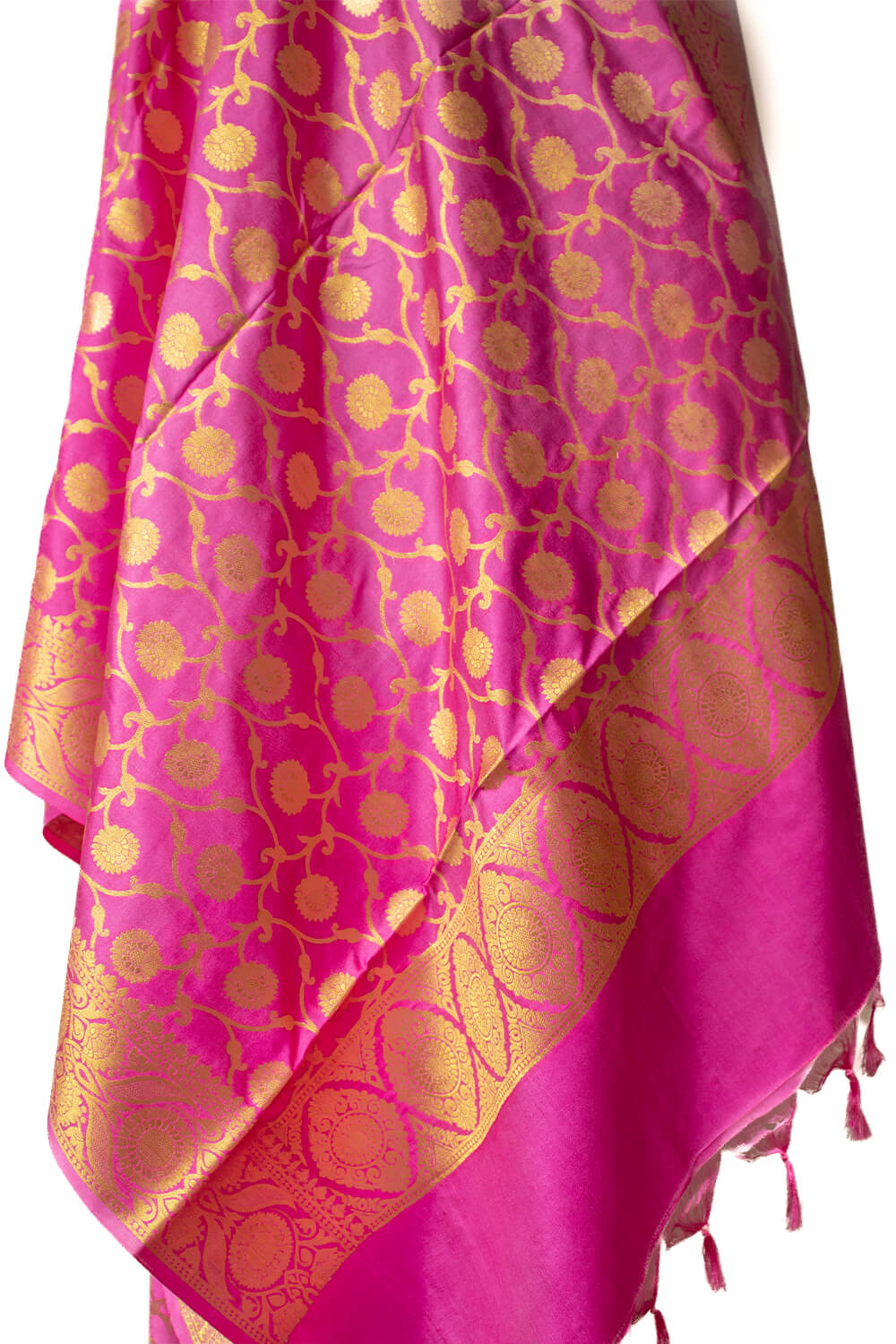 Pink Golden Zari Katan Silk Banarasi Dupatta