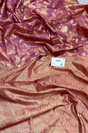 Pink Resham Zari Cotton Silk Banarasi Saree