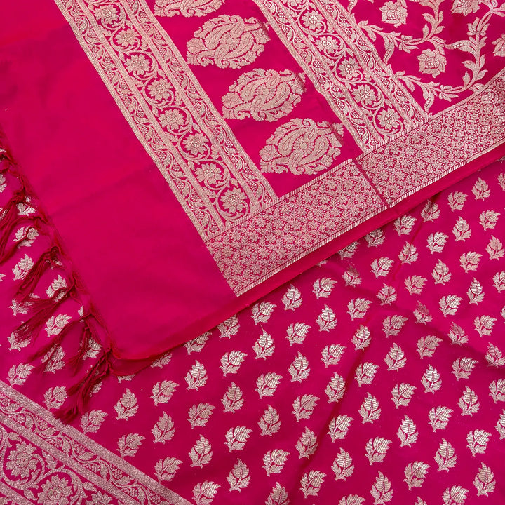 Pink Tedhi Patti Katan Silk Banarasi Suit