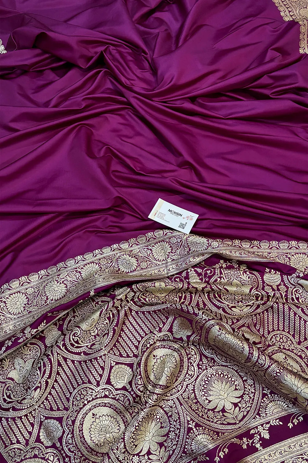Purple Plain Golden Zari Katan Silk Banarasi Saree
