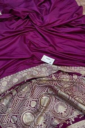 Purple Plain Golden Zari Katan Silk Banarasi Saree