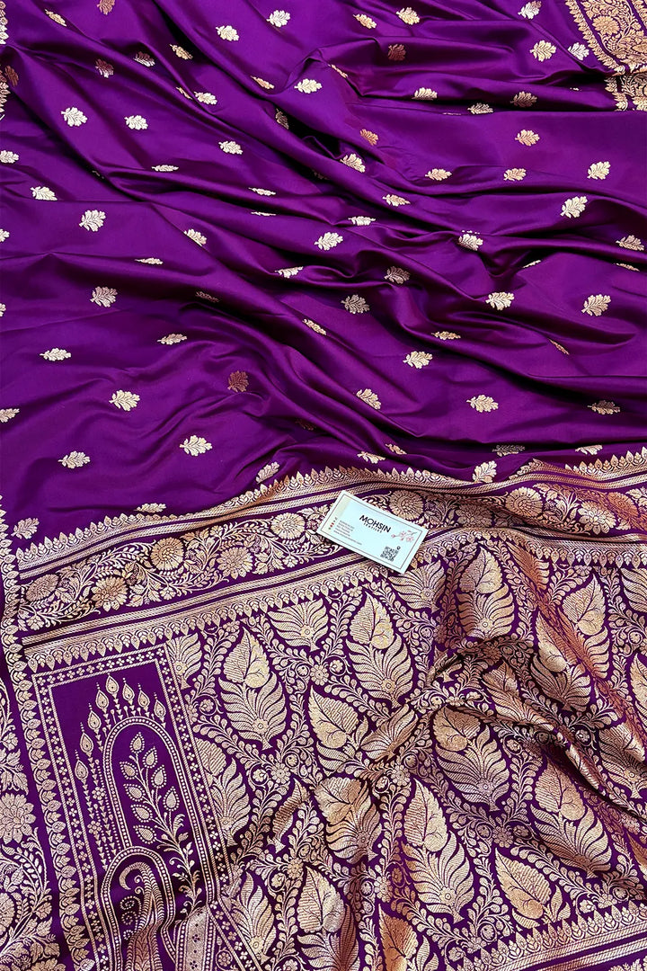 Purple Podina Buti Katan Silk Banarasi Saree