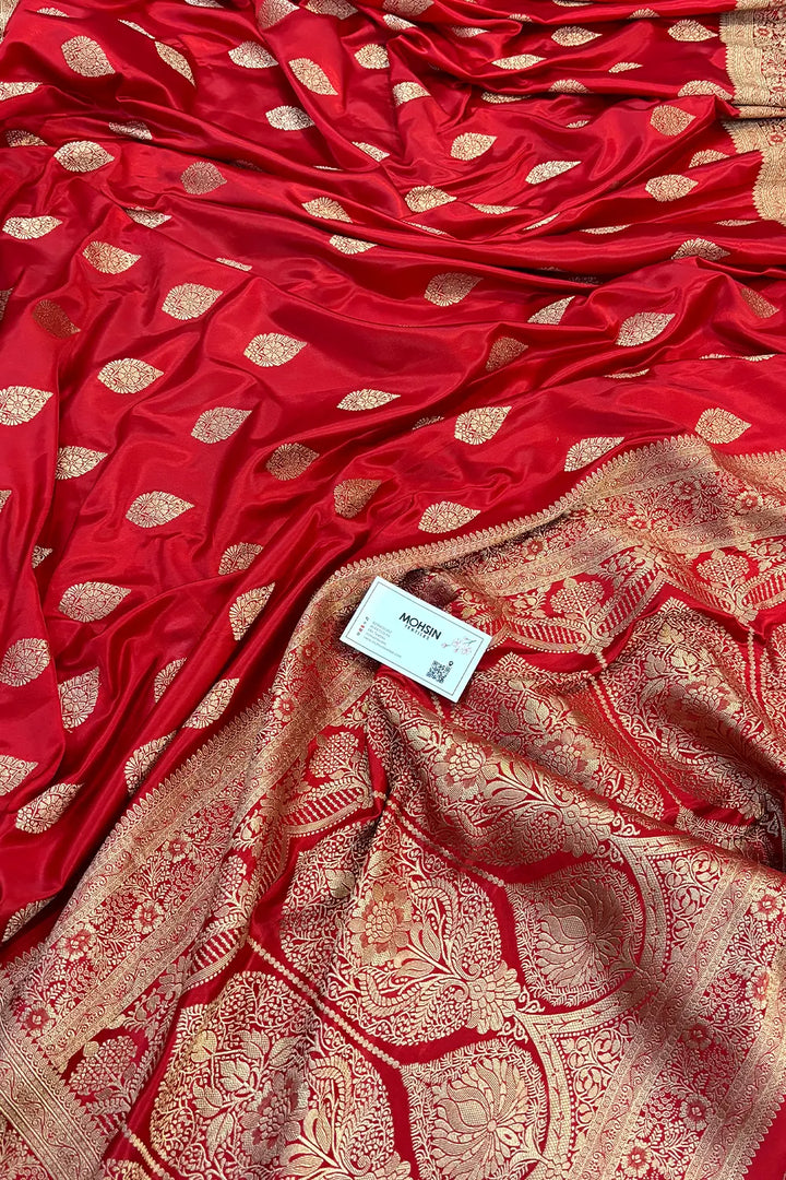 Red Badami Buta Katan Silk Banarasi Saree