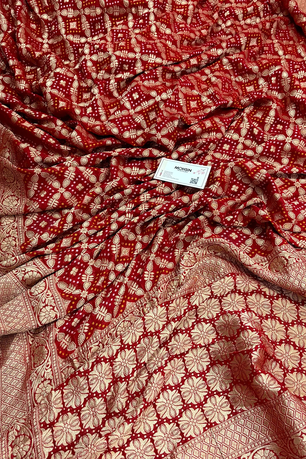 Red Bandhej Georgette Silk Banarasi Saree