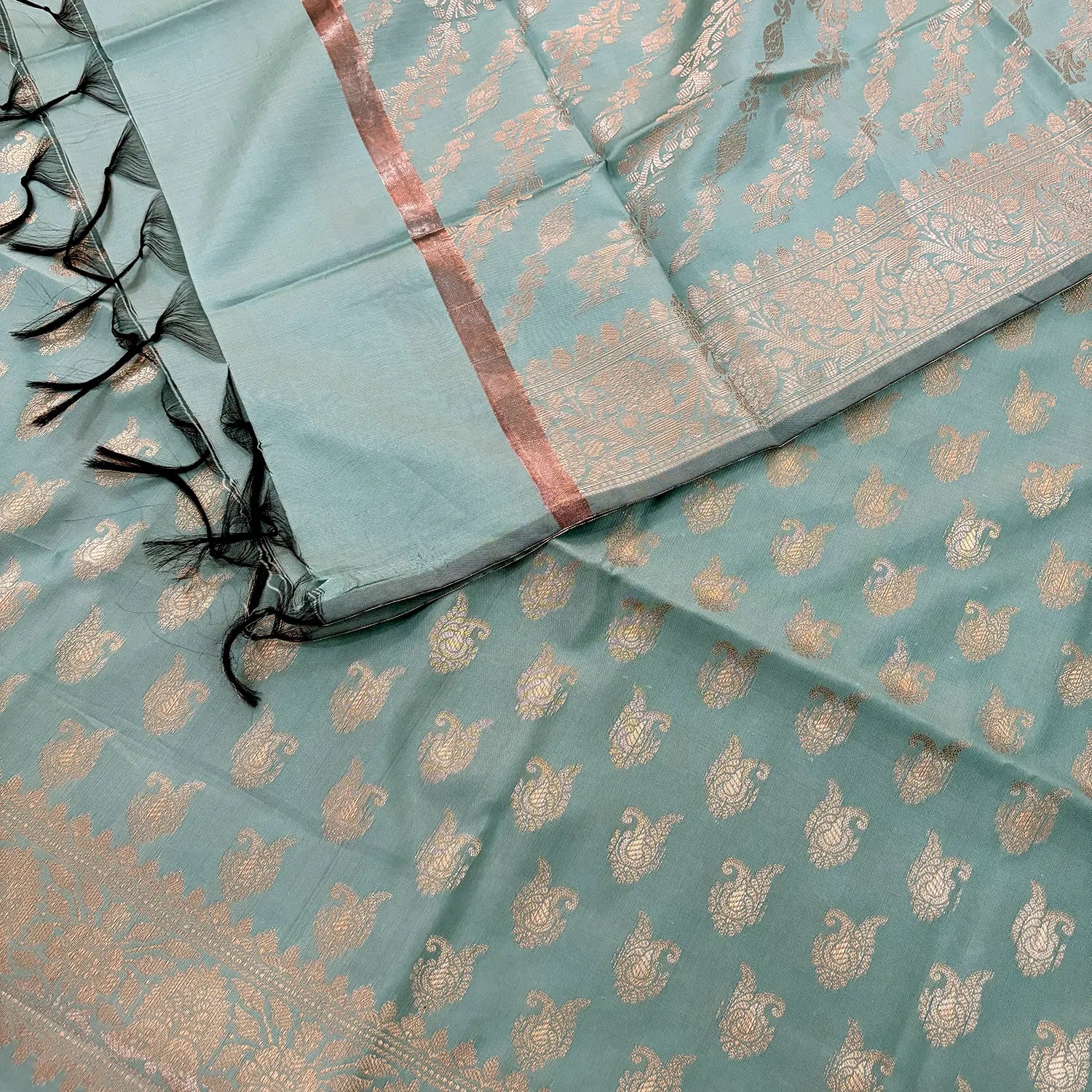 Sea Green Chirag Buti Satin Silk Banarasi Suit
