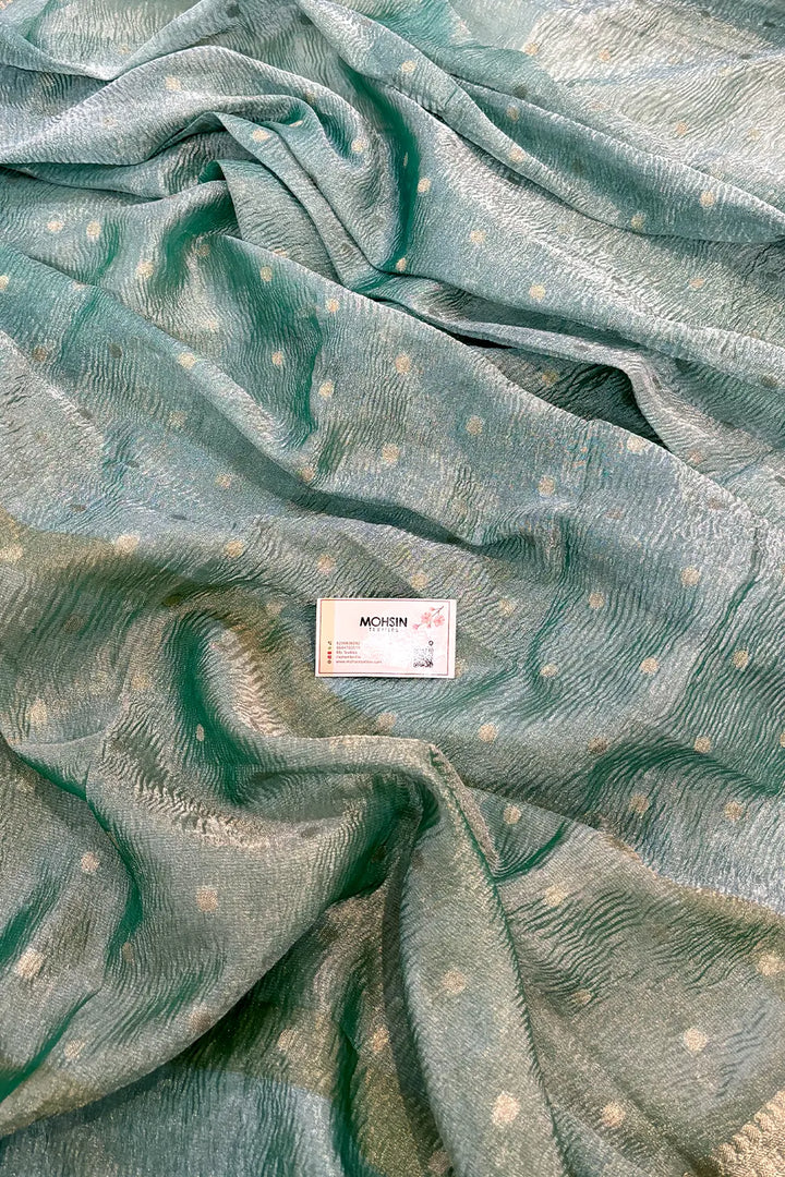 Sea Green Dollar Buti Crush Tissue Silk Banarasi Saree