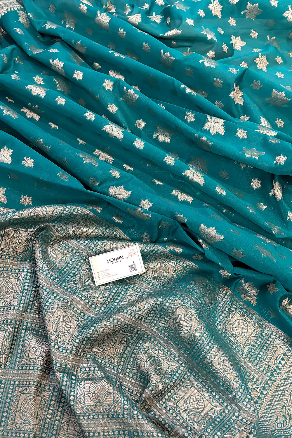 Teal Autumn Buti Chanderi Silk Banarasi Saree