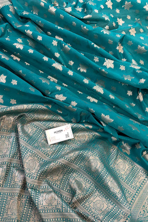 Teal Autumn Buti Chanderi Silk Banarasi Saree