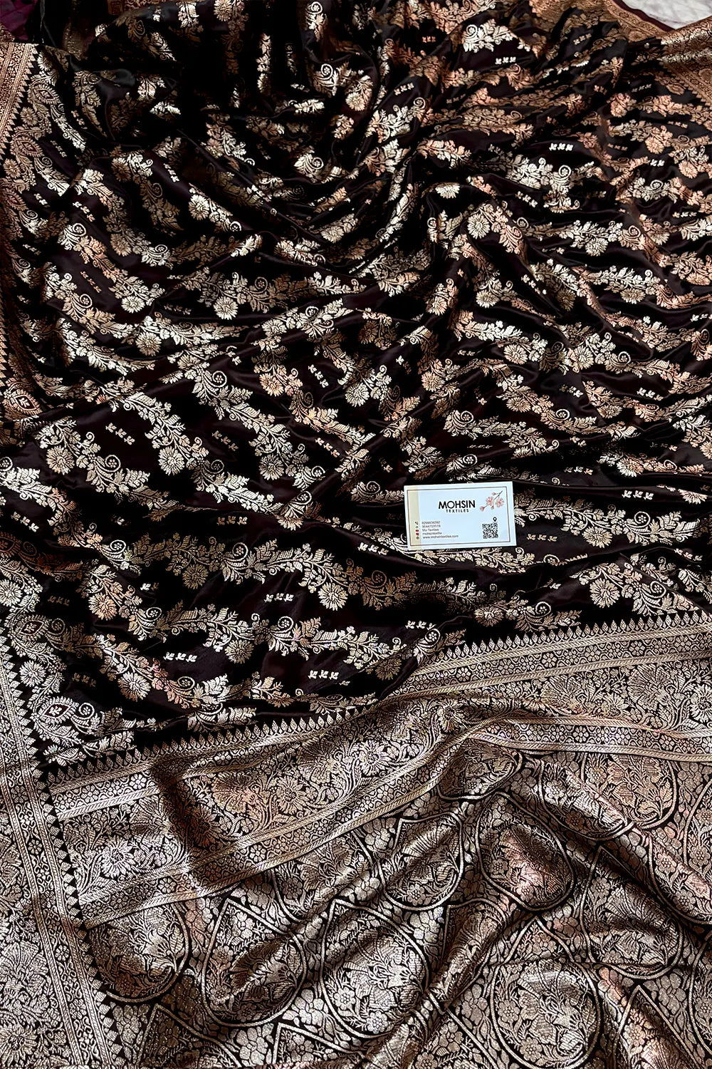 Wine Golden Zari Katan Silk Banarasi Saree