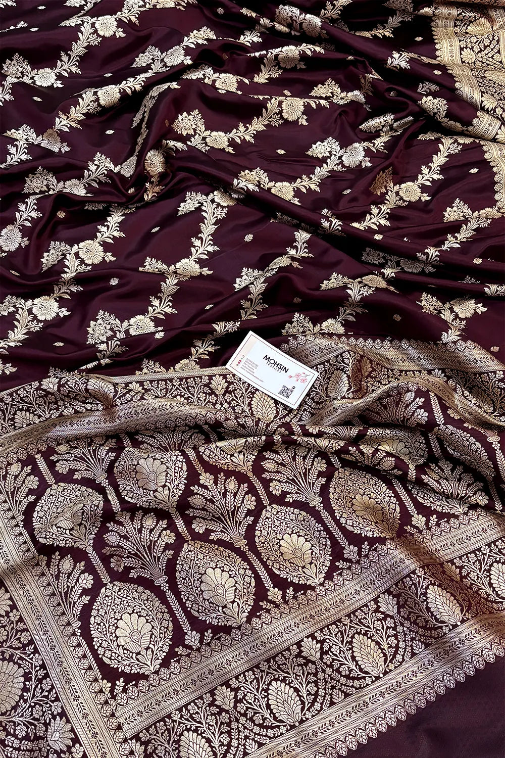 Wine Papakipari Katan Silk Banarasi Saree