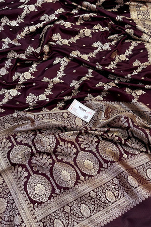 Wine Papakipari Katan Silk Banarasi Saree