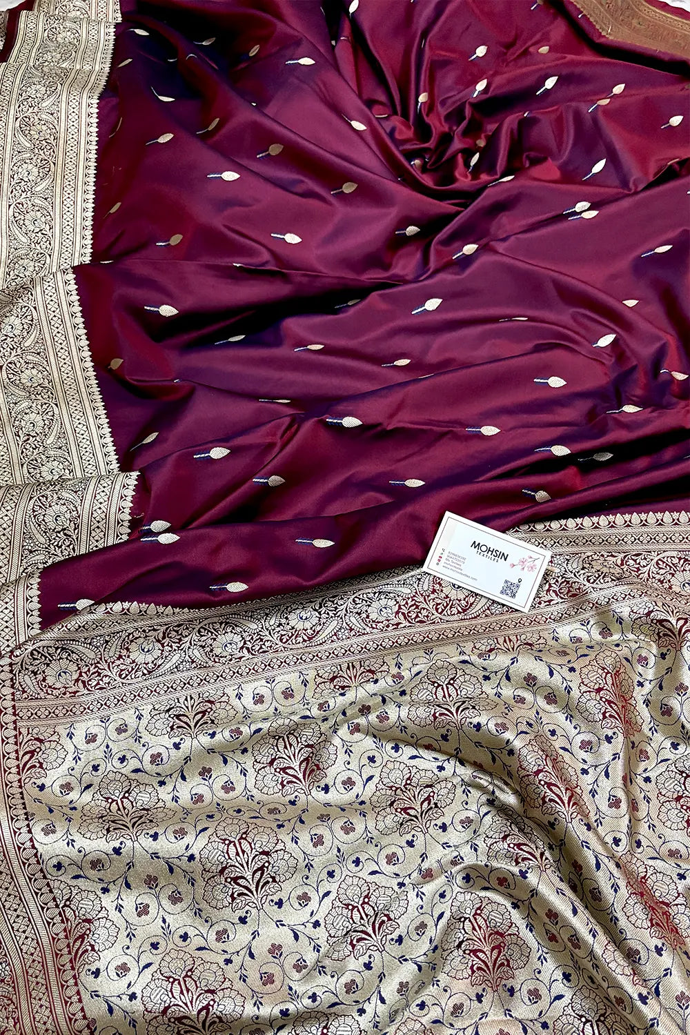 Wine Tilak Buti Katan Silk Banarasi Saree