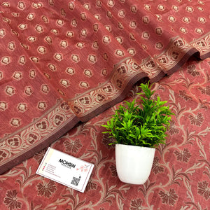 Dark Peach Surahi Jaal Cotton Silk Banarasi Suit