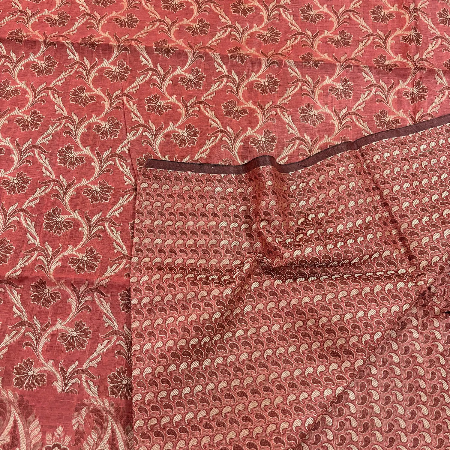 Dark Peach Surahi Jaal Cotton Silk Banarasi Suit