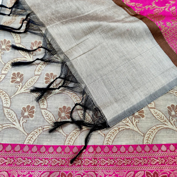 Beige and Pink Patti Jaal Banarasi Silk Suit