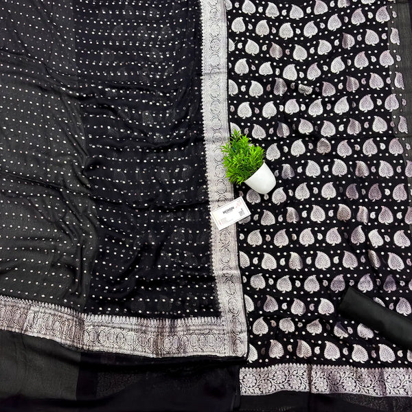 Black Patta Handloom Georgette Silk Banarasi Suit