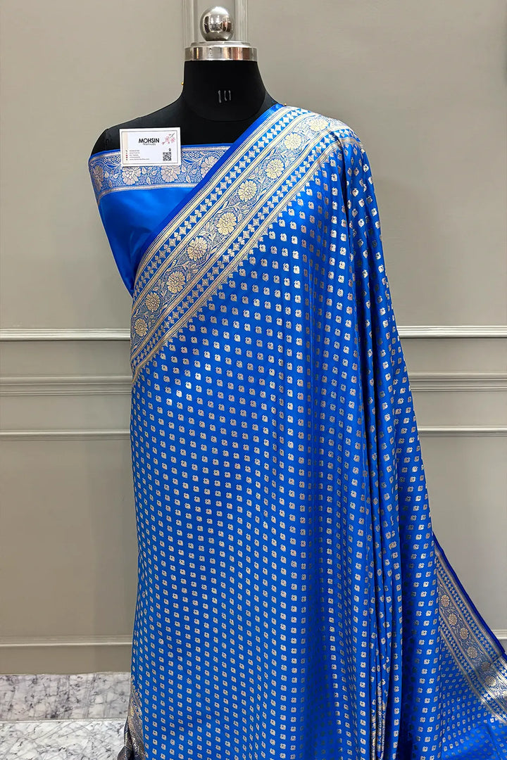 Firozi Golden Paan Katan Silk Banarasi Saree