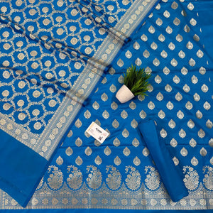 Firozi Golden Zari Katan Silk Banarasi Suit