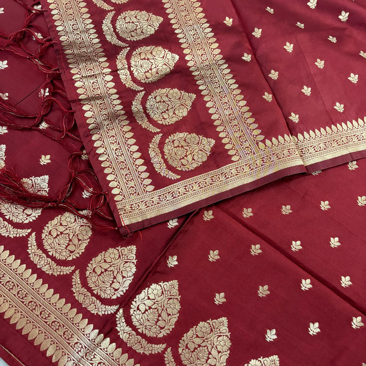 Maroon Rim Jhim Satin Silk Banarasi Suit