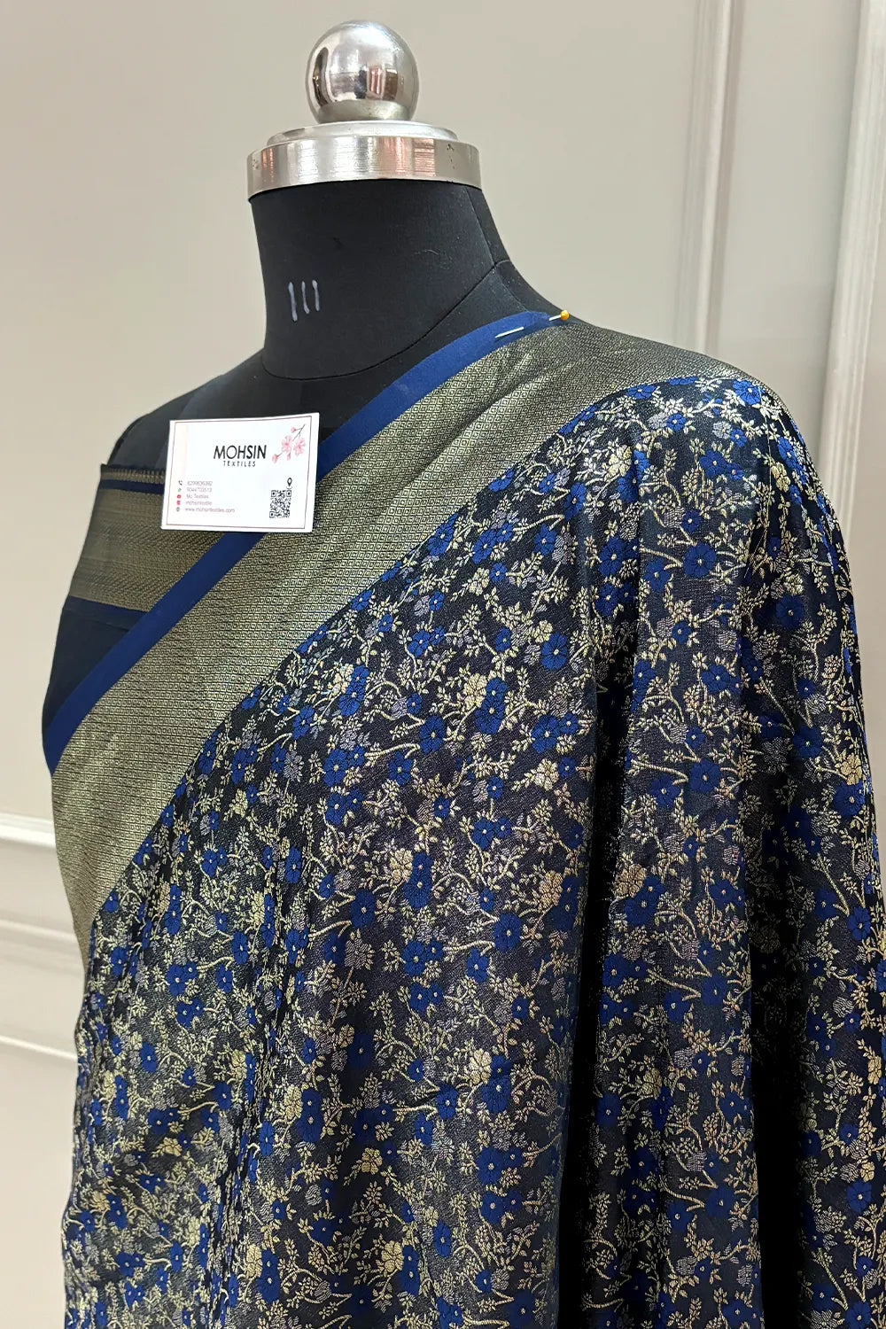 Navy Blue Jamawar Katan Silk Banarasi Saree