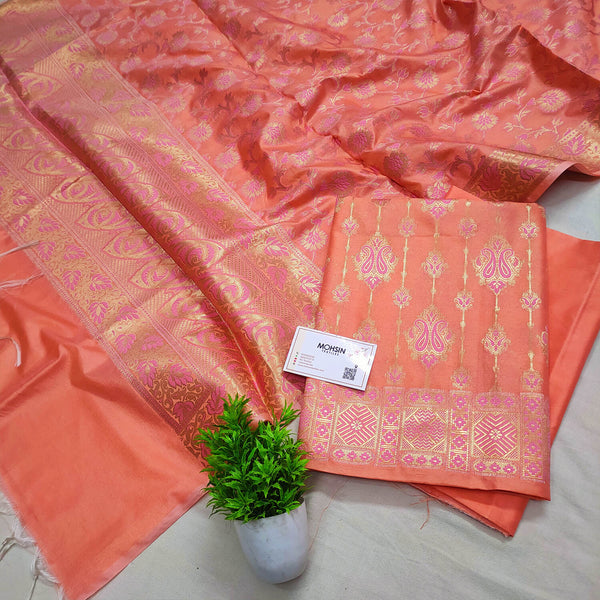 Orange Pink Meena Katan Silk Banarasi Suit