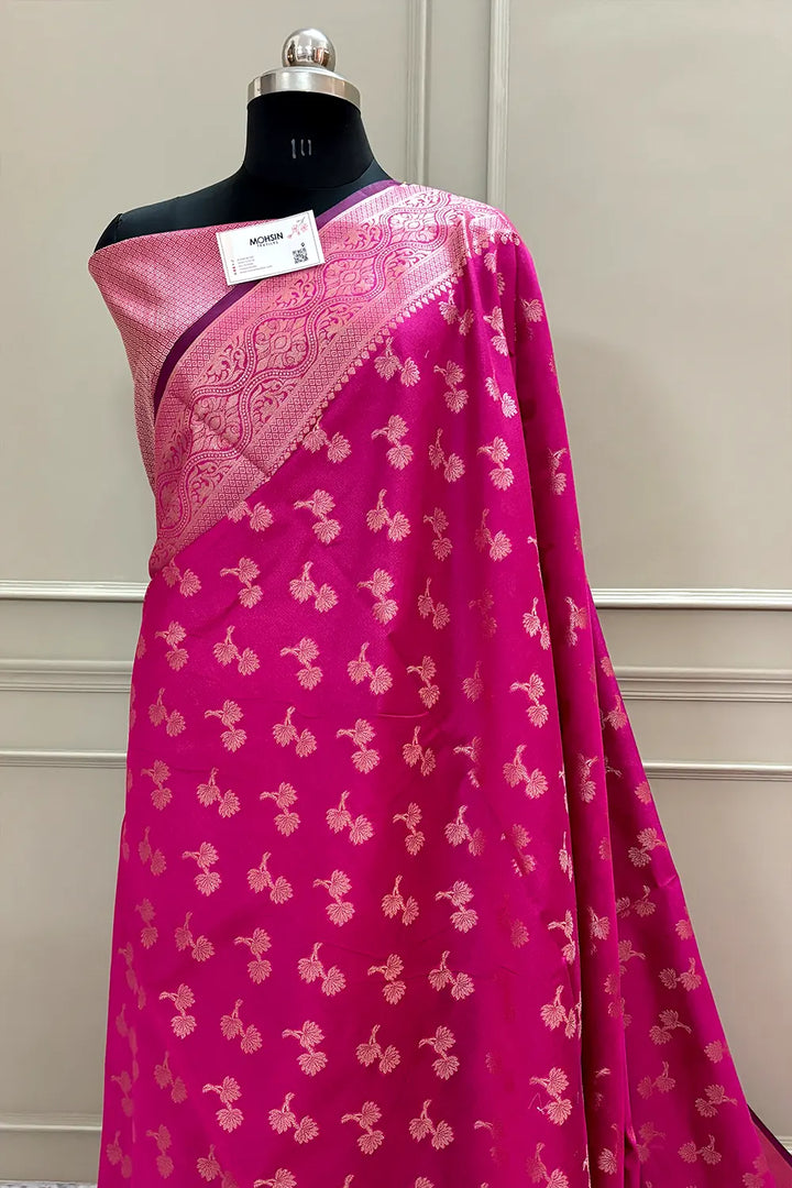 Pink Daab Buti Chanderi Silk Banarasi Saree