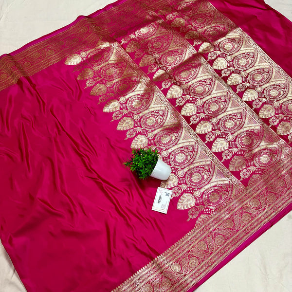 Pink Plain Golden Zari Katan Silk Banarasi Saree