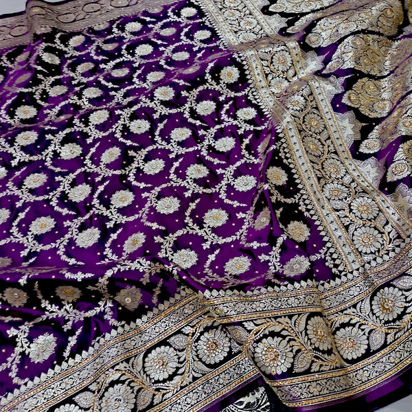Purple Murmuri Jaal Stone Katan Silk Banarasi Saree