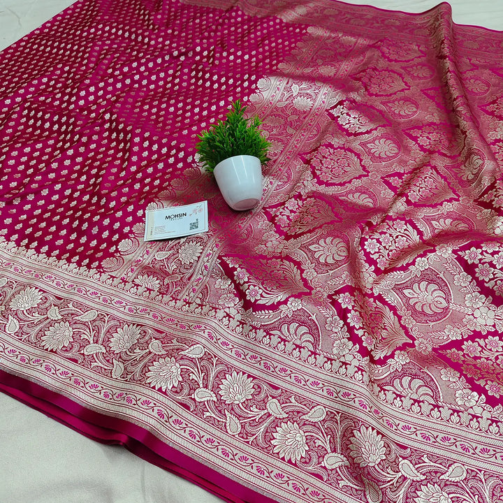 Rani Pink Chunni Buti Katan Silk Banarasi Saree