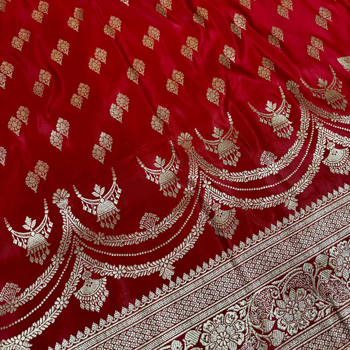Red Golden Zari Katan Silk Banarasi Saree
