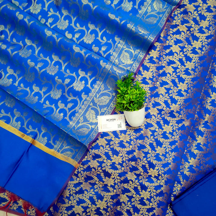 Royal Blue Shaktimaan Jaal Satin Silk Banarasi Suit