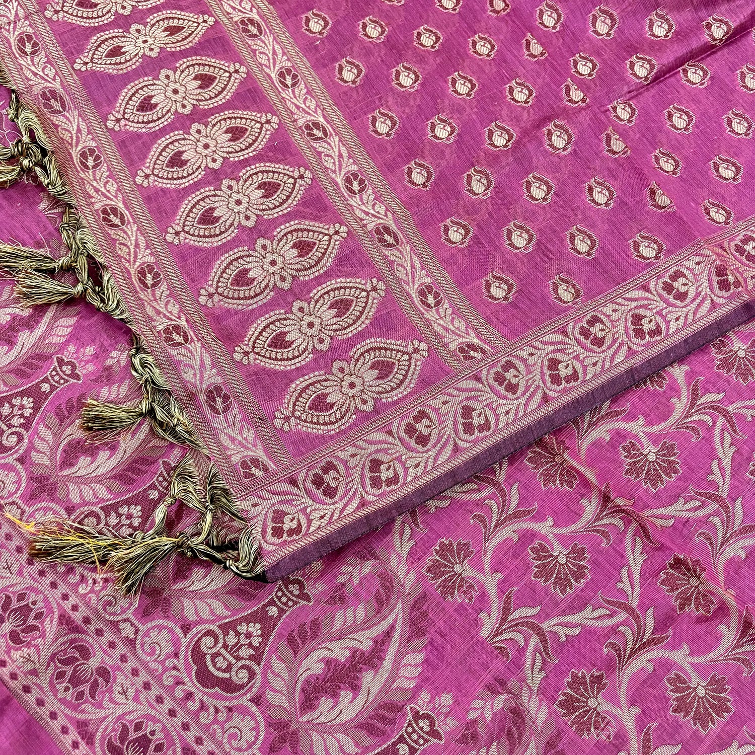 Dark Pink Surahi Jaal Cotton Silk Banarasi Suit