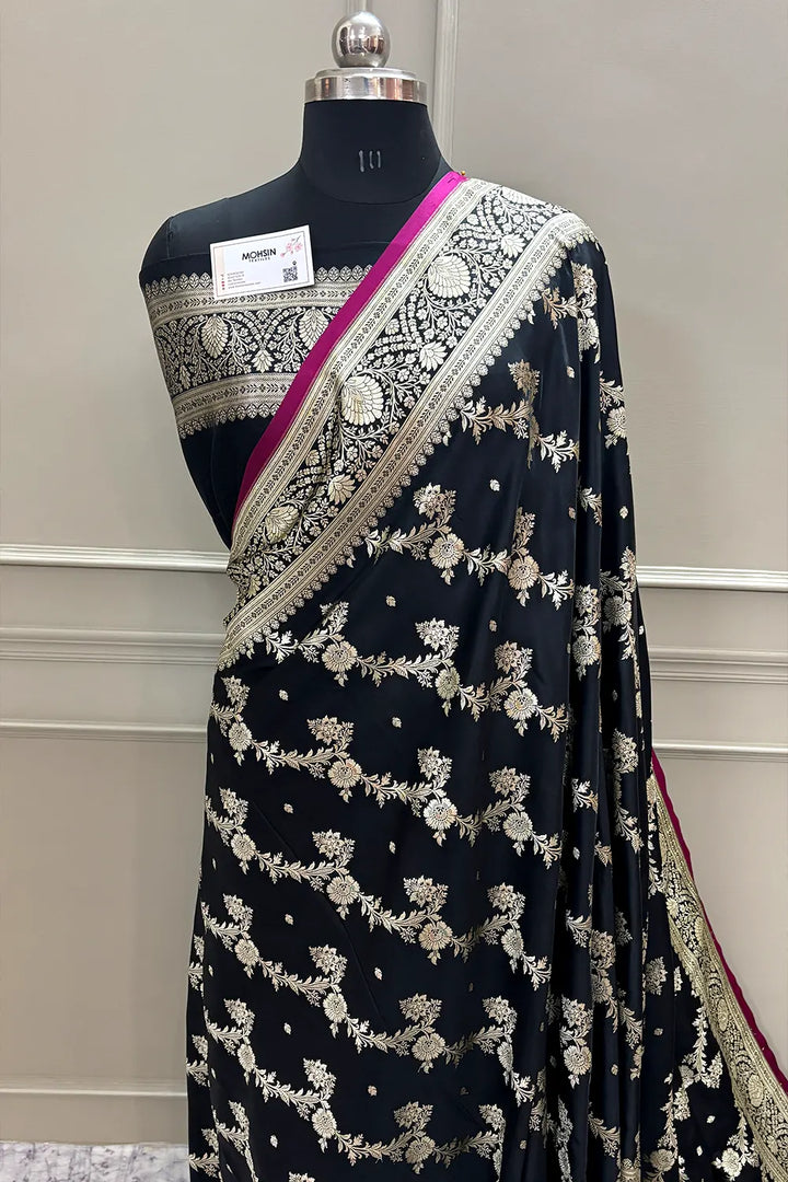 Black Papakipari Katan Silk Banarasi Saree