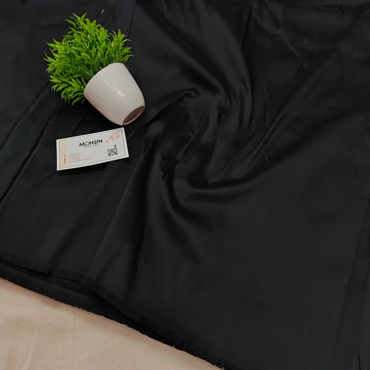 Black Plain Satin Silk Banarasi Fabric