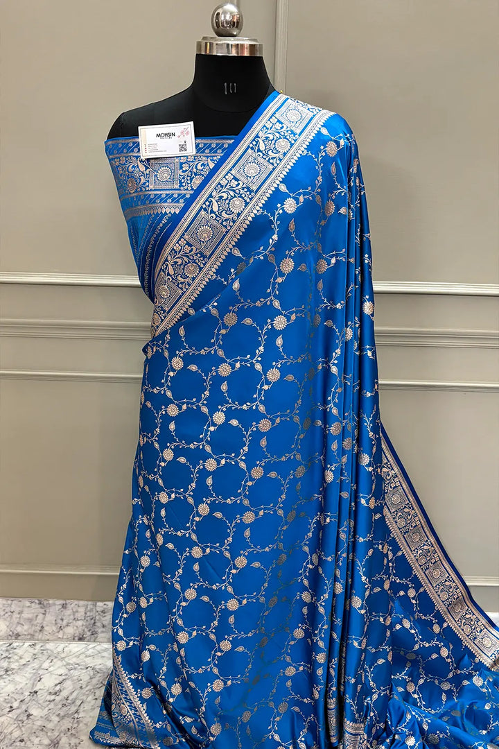 Firozi Albeli Jaal Katan Silk Banarasi Saree