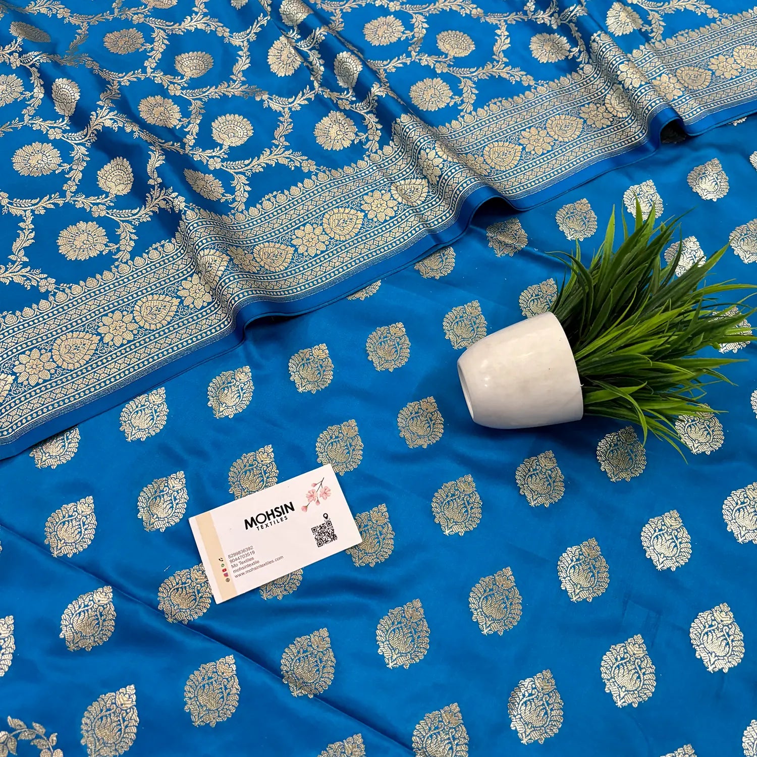 Firozi Golden Zari Katan Silk Banarasi Suit