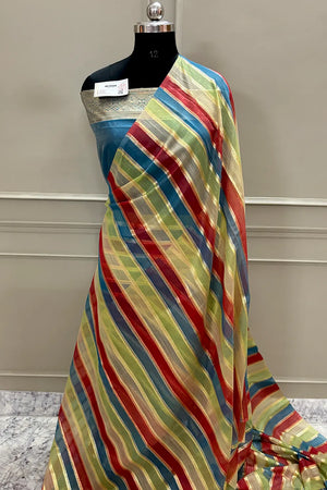 Firozi Resham Zari Cotton Silk Banarasi Saree