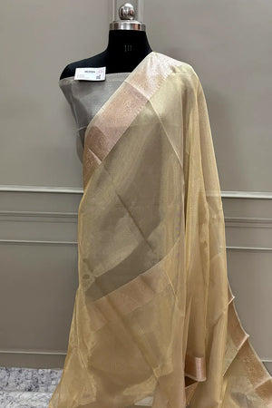 Gold Golden Zari Tissue Silk Banarasi Saree