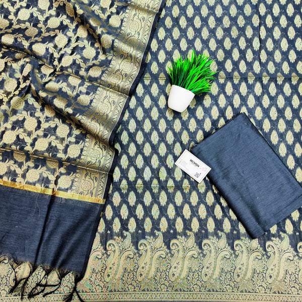 Grey Holika Golden Zari Banarasi Silk Suit