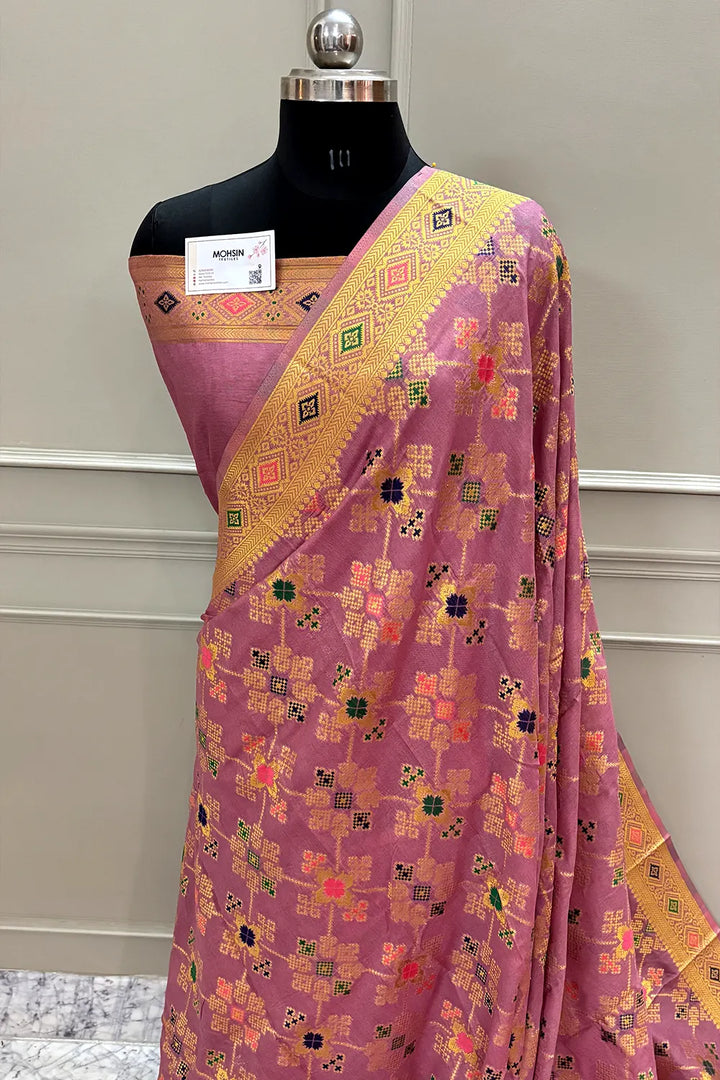 Lavender Golden Zari Dola Silk Banarasi Saree