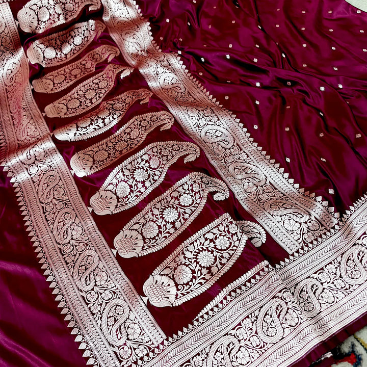 Maroon Chitrani Buti Katan Silk Banarasi Saree